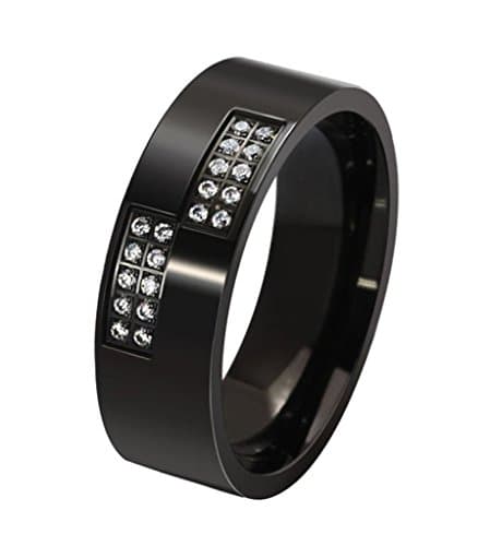 Coniea Wedding Rings and Engagement Black Inlaid 20 Tiny CZ Width 8MM,Engraving