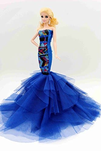 [Fit Barbie Doll] Cora Gu Handmade Patchwork Blue Sequin Princess Mermaid Gown/Sequins Dress/For Barbie Doll/Silkstone Girl's Present（Dolls not included)