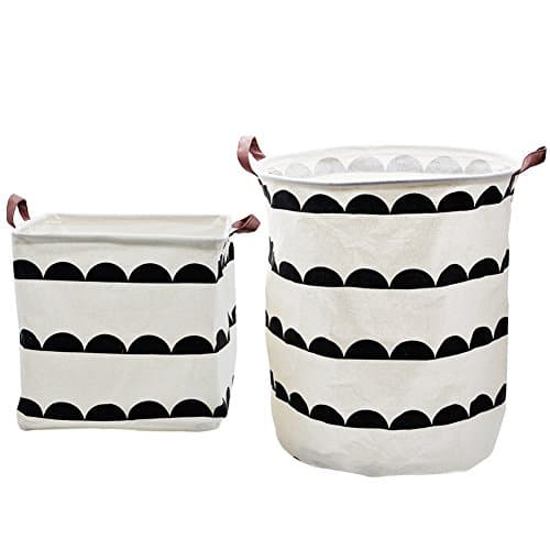 2 Pack Storage Baskets Canvas Storage Bins Folding Laundry Hamper Bags Storage Basket ,（Drum shape+Square Shape storage bins）