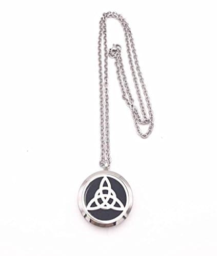 Irish Celtic Knot Aromatherapy Essential Oil Diffuser Necklace &amp; Locket Pendant Hypo-Allergenic Premium Stainless Steel 24 inch Chain &amp; 5 Color Reusable Felt Pads in Gift Box