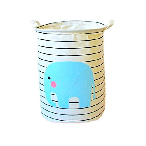 Storage Baskets Home Organizer Bin For Baby Nursery Cotton Foldable Round Linen Barrel Hampers Handles Laundry Bag Baby Toys Clothing Gift Baskets Elephant Porcupine Castle Gifts (Elephant)