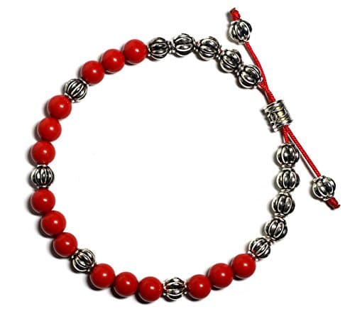 Raviga Handmade Semi-Precious Gemstones Adjustable Beaded Bracelet Cinnabar Medium