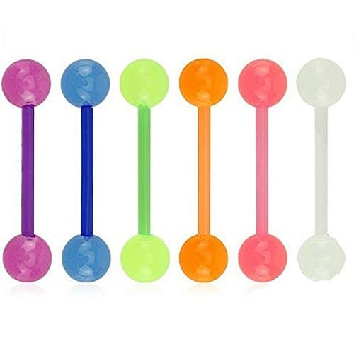 Orange Bio Flex Flexible Tongue Ring w/ Glow In The Dark Balls