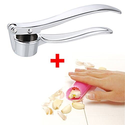 Stainless Steel Garlic Press Hand Crusher Ginger Squeezer Slicer Masher Home Kitchen Mincer Tool +5PCS Garlic Peeler