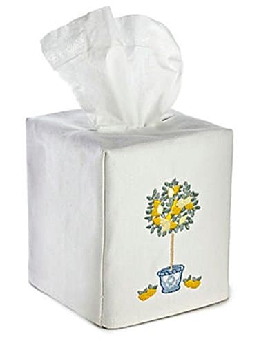 Jacaranda Living Linen/Cotton Tissue Box Cover, Lemon Topiary Tree, 4.5 x 4.5 x 5.25