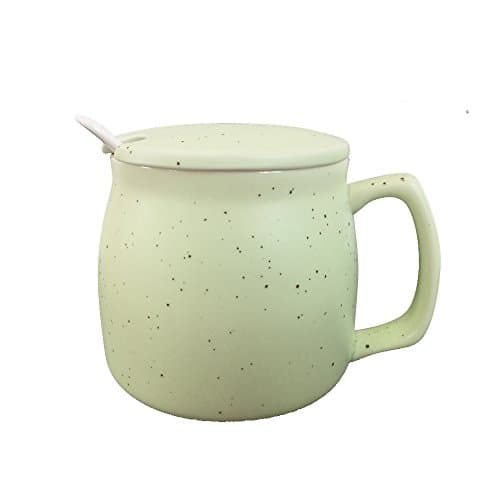 JAYYANG Jumbo Ceramic Soup/Coffee/ Mocha/Latte Cup / Ceramic Hot Beverage Drinkware Cups with spoon and lid for Wife mom sister girl friend MTRX-green