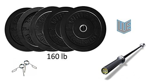 Wright Equipment 160lb Bar and Bumper Set - Black Olympic Rubber Bumper Plates Weight Set & Women's 15kg CF Bar