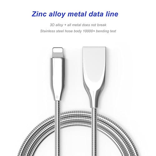 iphone grey Metal Charger Cable 1M Lightning to Sync Charging/USB High Speed Cable For iPhone X, 8, 8 Plus, 7, 7 Plus, 6s, 6s Plus, 6, 6 Plus, SE, 5s, 5c, 5, iPad mini, iPad Air, iPad Pro, iPod