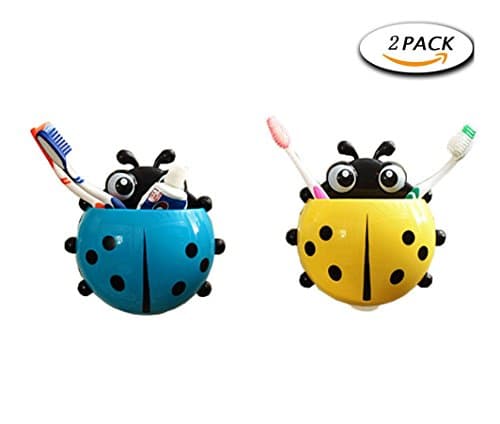Toothbrush Holder Box Wall Mounted Antibacteria Cute Design With Suction Cup Stationery Storage Box 2 Pack (Blue &amp; Yellow)
