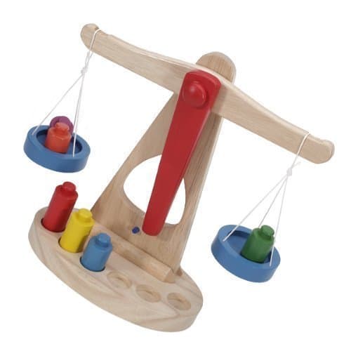 Toy Balance Scale with Wooden Weights