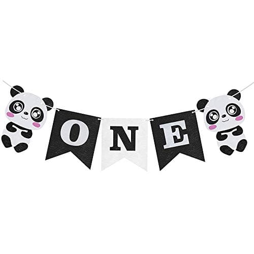 Ningz0l Party Decorations Banner, Panda 1 Year Old Pull Flower Banner Birthday Party Decoration Supplies Background Atmosphere 3 Pieces