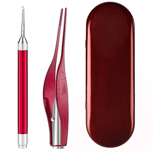 Ear Pick Set for Kids- LED Ear Cleaning Tool with Light Earwax Spoon Digger and Tweezer Earwax Removal Kit Visible Ear Care Tool Accessories (RED)