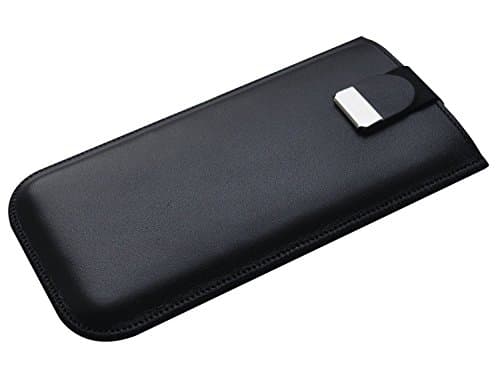 iPhone 7 Plus Real Natural Genuine Black Leather Cover Soft Sleeve Magnetic Band Pouch Protective Shell Padded and Red Lined Inside