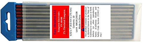 Easy Abrasives 40108 2% Thoriated Tungsten Electrode (EWTh-2), 5/32" x 7", Red (Pack of 10)