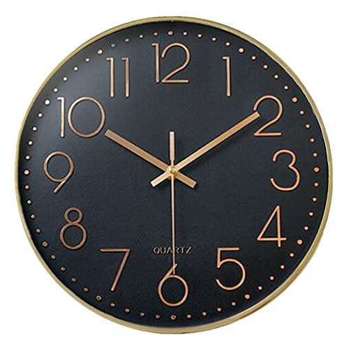 MixArt 12 inch Modern Gold Large Decorative Wall Clock, Silent Non-Ticking Quartz Wall Clock Battery Operated for Home Office School Bedroom Living Room