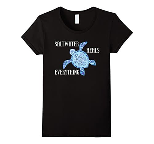 Womens Saltwater Heals Everything Sea Turtle TShirt Large Black