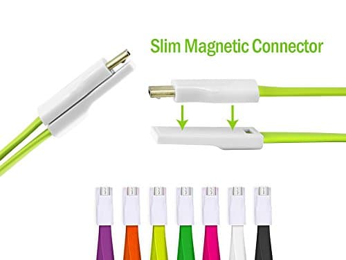 Tangle-Free Magnetic Philips Xenium V526 Ultra Portable Flat Charging and Data MicroUSB Cable. (1ft / / BLUE / Case Compatible)