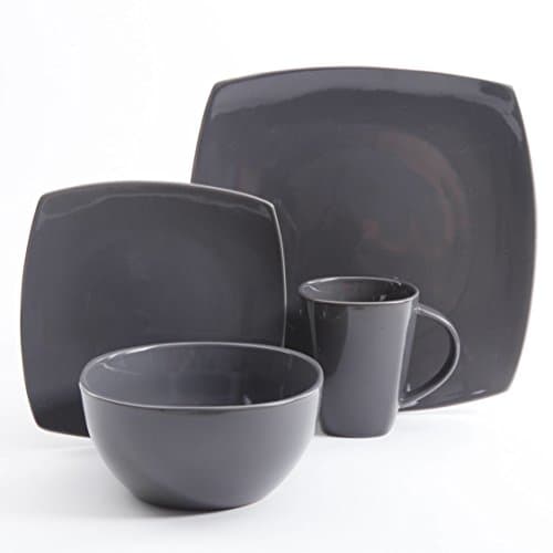 Stoneware Solid Print Grey 16-piece Square Dinnerware Set