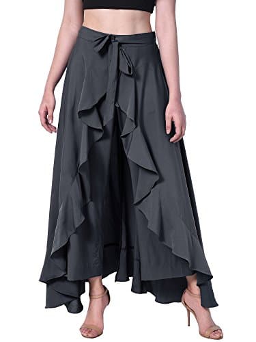 Poshak American Crepe Solid Women's Layered/Ruffle Palazzo with One Waist Tie Band and Side Zipper
