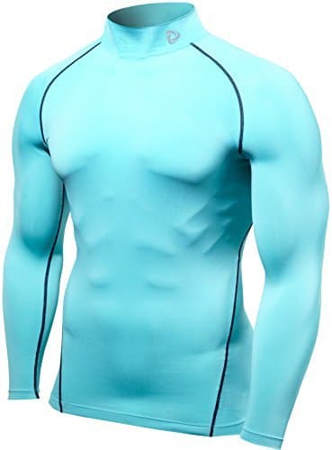 SSTM-T11-SBN_Medium j-L Tesla MEN's Cool Mock Compression long sleeve quick dry Running sports Baselayer Underwear underlayer atheletic gym swimming skin clothe