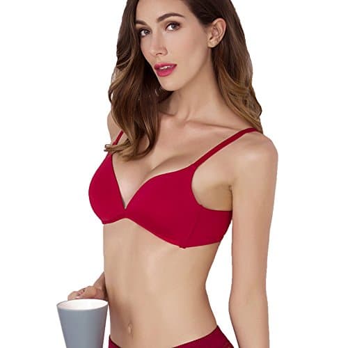Micah Women's Wirefree Bra Comfy Support Lightly Lined Everyday T-Shirt Bra (38C, Red)