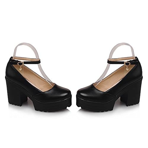 Lucksender Womens Round Toe Platform Chunky Heels Ankle Strap Mary Janes Pumps Shoes 10B(M)US Black