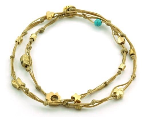 Camel Double Wrap Gold Plated Ties Charm Handmade Anklet For Good Luck & Protection