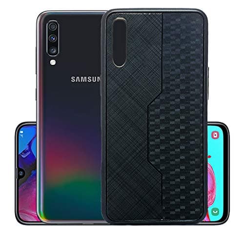 Caprazo Metallic Black Texture Flexible Shockproof Back Cover Case for Samsung Galaxy A70 - Black