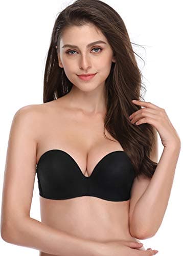 DotVol Strapless Invisible Wirefree Lace Bra for, Pure Black, Size 32B