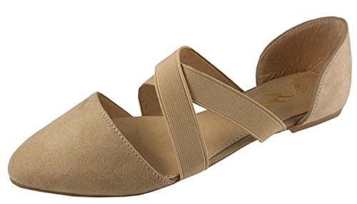IYNX Womens Candy-3 Beige Slip On Flat W/ Elastic Straps 9