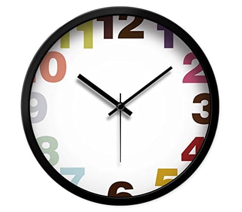 LauderHome 12-Inch Non-Ticking Silent Wall Clock with Modern and Nice Design for Living Room Large Kitchen Wall Clock Battery Operated (Colorful Numbers)