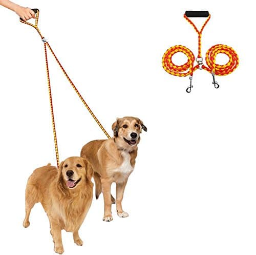 YudaIT Double Leash Coupler,Pet Double Leash for Walking 2 Dogs (Red &amp; Yellow)