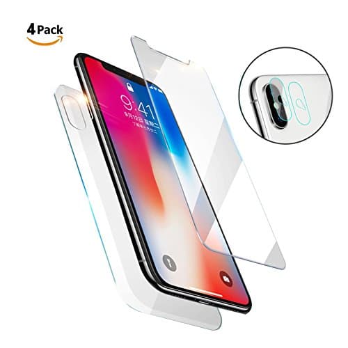 iPhone X Screen Protector front and back and Camera Lens Protector ,4Pack Full High Clear Ultra thin iPhone X /iPhone 10 Back Tempered Glass Screen Protector [Case Friendly] [Bubble-Free]