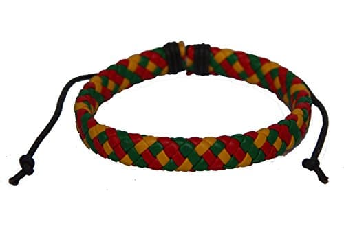 Leather Bracelet Rasta Mens Bracelet Braid Size Adjustable (B10014)