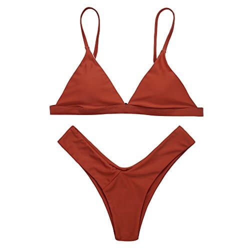 QNDREZ Womens Sexy Triangle Thong Soft Padded Bikini Set Two Piece Swimsuits (S(US2-4), Orange)