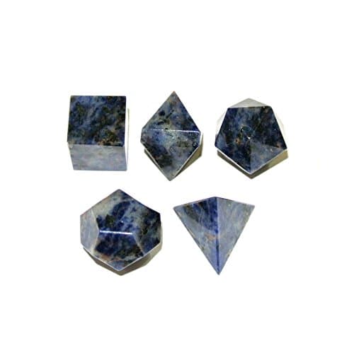 A++ 5-PCS Sodalite Platonic Solids Sacred Geometric Set w/ Velvet Pouch