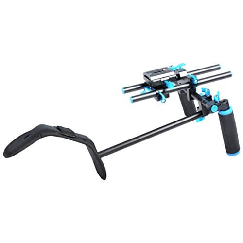 Annsm Professional Video Shoulder Support Rig for for DSLR Camera/Camcorder Such as Sony Nikon Canon with Curved Shoulder Support Pad Wrapped with Cloth, Dual-Hand Handgrips