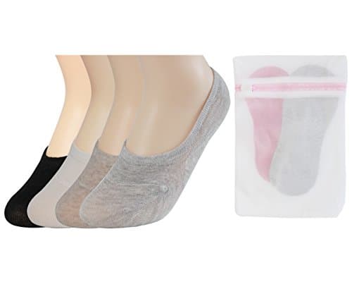 Women's 4 Pack No Show Socks &amp; Laundry Wash Bag,Heel Gel Tabs Non Slip Liner Boot