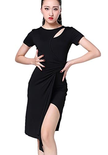 Latin Rhythm Dress Short-Sleeve Irregular Side-Split Cha Cha Rumba Ballroom Carmen Fringe Tango Dancewear