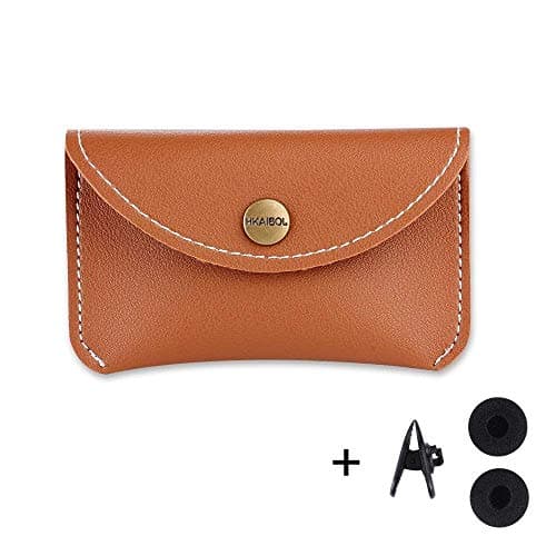 Earphone Case, PU Leather Earbud Carrying Case Pouch for Headset Storage Bags, Credit Card Holder Protector in Ear Headphone Case Mini Pocket by HKAIBOL Brown