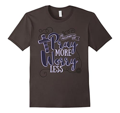 Men's Pray More Worry Less Christian Bible Scripture T-Shirt Large Asphalt