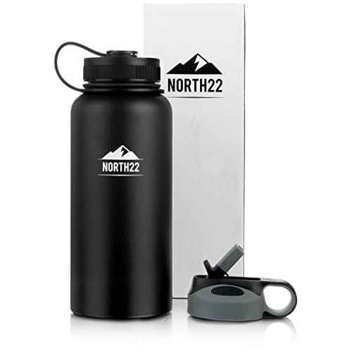 Vacuum Insulated Stainless Steel Bottle – Keep Drinks Hot or Cold – Travel Water Bottle – Wide Mouth with 2 Lids – 32oz by NORTH22