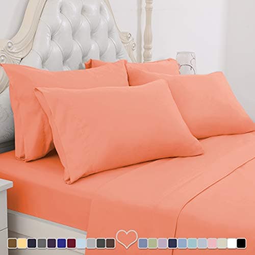 BYSURE Bed Sheets Cal King Size 6 Piece - Ultra Soft 1801 Thread Count Double Brushed Microfiber, Deep Pockets, Hypoallergenic, Wrinkle & Fade Resistant Cooling Bed Sheets Coral