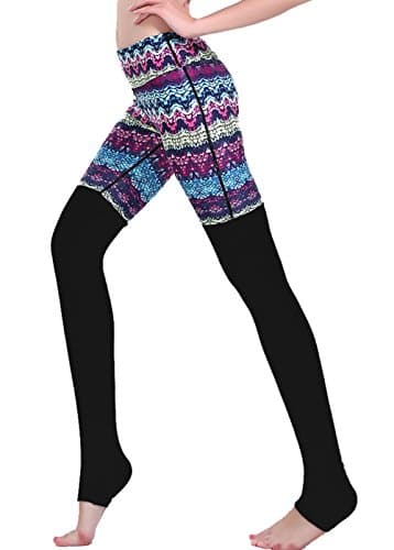 Clothdigger Geometric Pattern Patchwork Black Yoga Leggings Pure Cotton Over The Heel High Waisted Pants