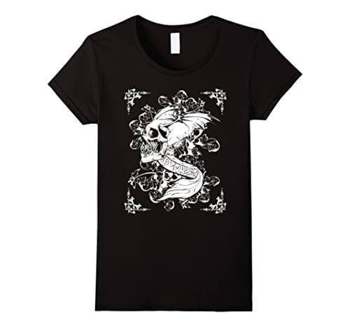 Womens Bat Winged Gothic Skull Serpent Tattoo T-Shirt Medium Black