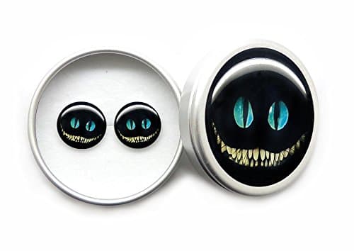 Handmade Black Tiny Ear Studs Alice in wonderland 925 Sterling Silver Stud Earrings for Women Gift