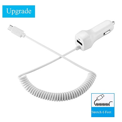Impowely USB Type C Car Charger, 4.2A Dual Car Charger Adapter with 6.0ft USB C Coiled cable for LG G5, Nexus 6P/5X,OnePlus 2/3, Google Pixel/ Pixel XL,Lumia 950/950XL ,MacBook 12",Nintendo Switch