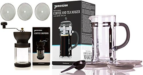 Coffee Gift Sets - Includes French Press Coffee and Expresso Maker(34oz), Coffee Burr Grinder & Universal Replacement Filters for Coffee, Expresso & Tea - All in One Coffee Bundle