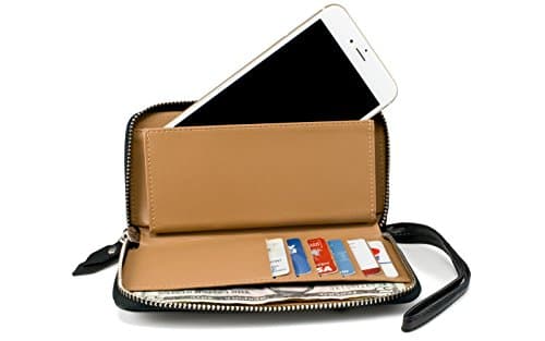 Cell Phone Wallet Cash Stash Pouch Case Fits iPhone X, 8, Moto C C Plus E4 G5 G4 Play HTC Desire 555 Kyocera Hydro Reach LG K8 K4 Q6 Q6a Aristo Phoenix 3 Fortune Tribute HD (Black)