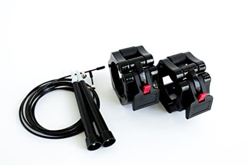 RedFinn Olympic 2 Inch Locking Barbell Collar Clamps with Quick Release Lockjaw Clip Design Comes Complete with CrossFit RPM Speed Jump Rope